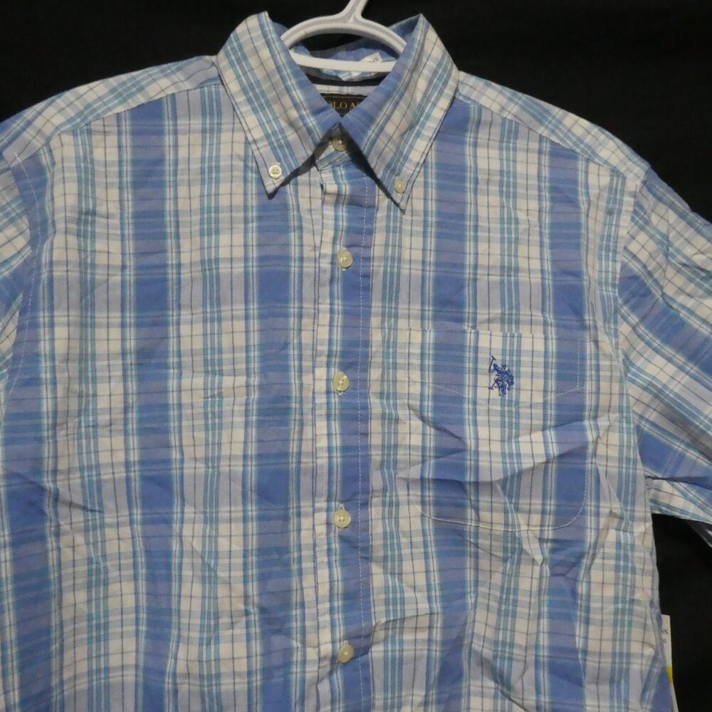 U.S. POLO ASSN. | medium | Plaid Button-Up Blue and White Short Sleeve Shirt - Picture 4 of 16